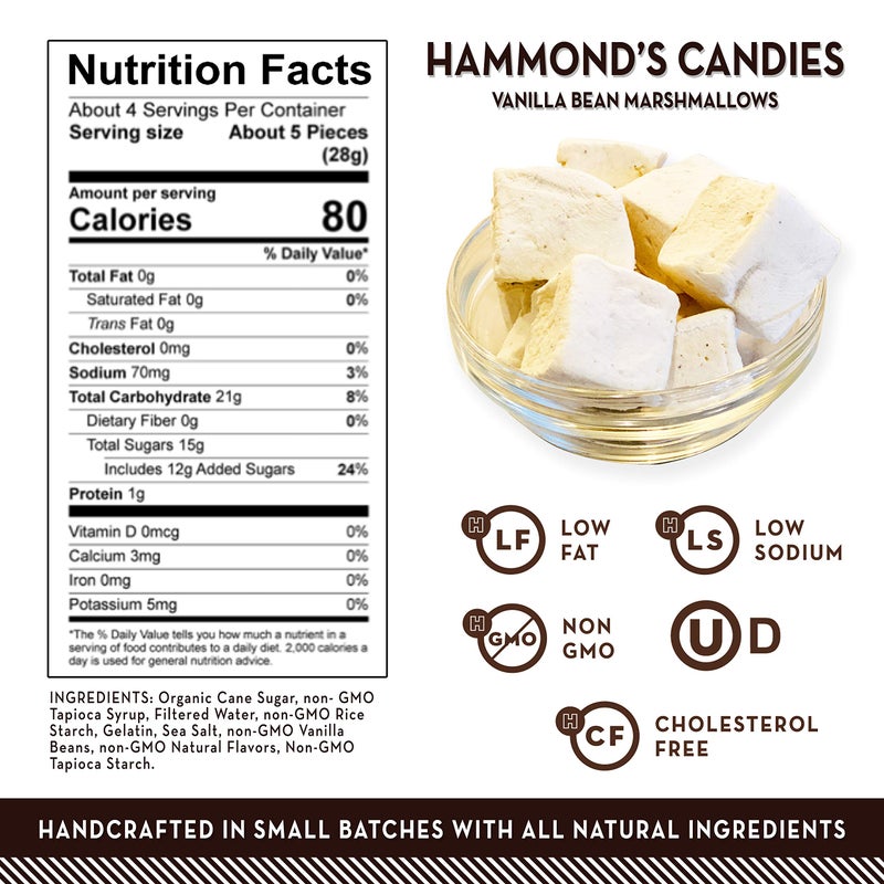 Hammond’s Candies Gourmet Marshmallows - Vanilla Bean | Great for Snacking, Hot Chocolate, S’mores, Baking | Gluten-Free, Kosher, Handcrafted in the USA | 4 Pack - Image 2